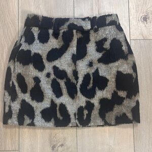 Topshop Brushed Wool Leopard Print Mini Skirt